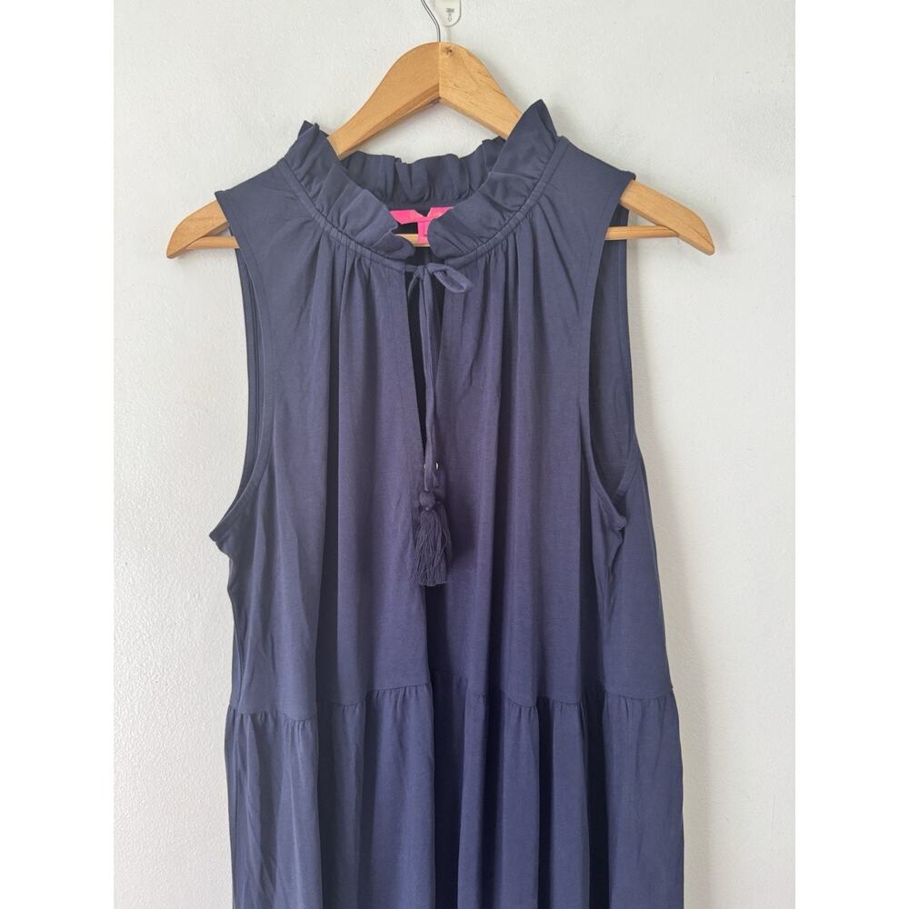 NWOT Lilly Pulitzer Malone Navy Blue Maxi Dress Size Small Tiered Tassel Boho - Picture 6 of 11